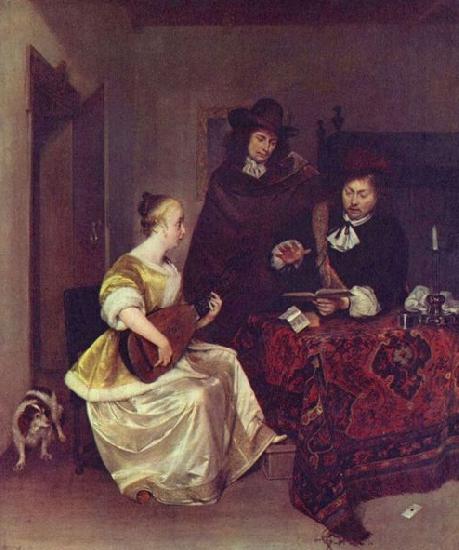 Gerard ter Borch the Younger A Woman playing a Theorbo to Two Men oil painting image